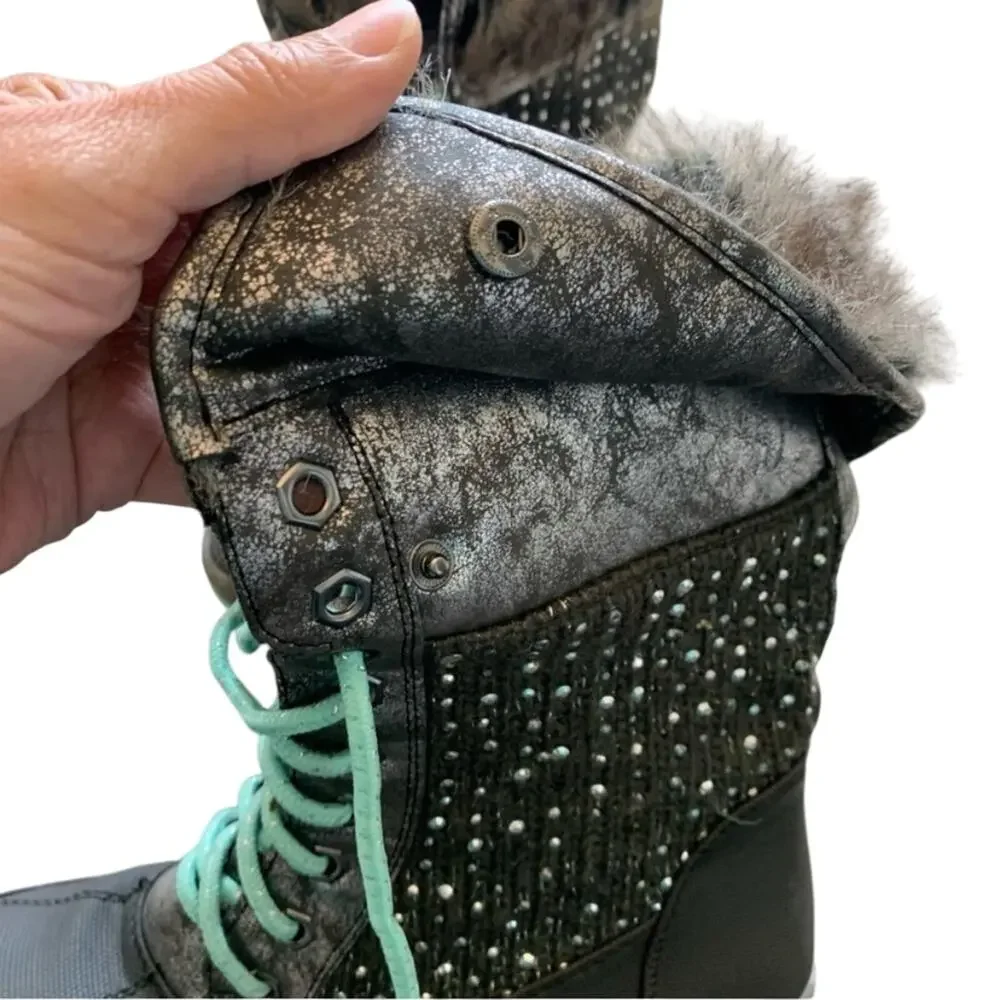 Justice Black Sparkle Faux Fur Duck Boots